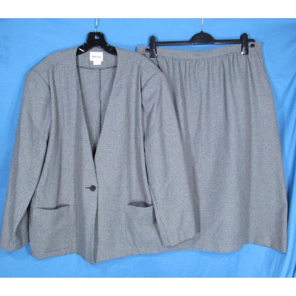 LESLIE FAY DRESS Gray/Black HOUNDSTOOTH Pockets JACKET/SKIRT SUIT Outfit/Set 24W
